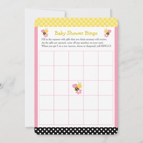 Girl Bumble Bee Yellow and Black Baby Shower Bingo Invitation