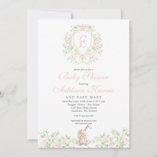 Girl Bunny Baby shower invitation