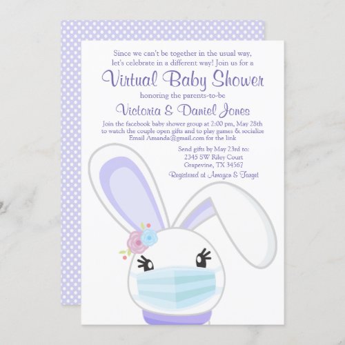 Girl Bunny Mask Mail Virtual Baby Shower Invitation