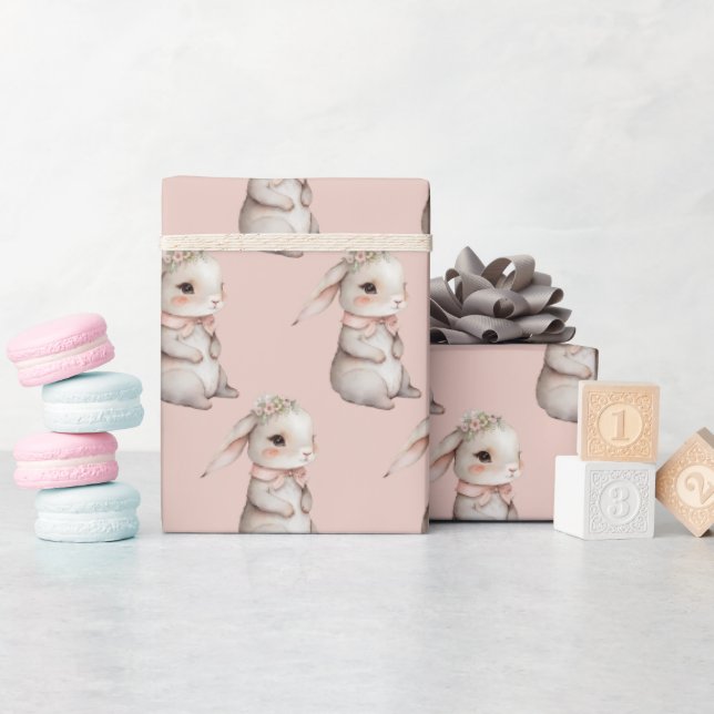 Girl Bunny On PInk Wrapping Paper (Baby Shower)