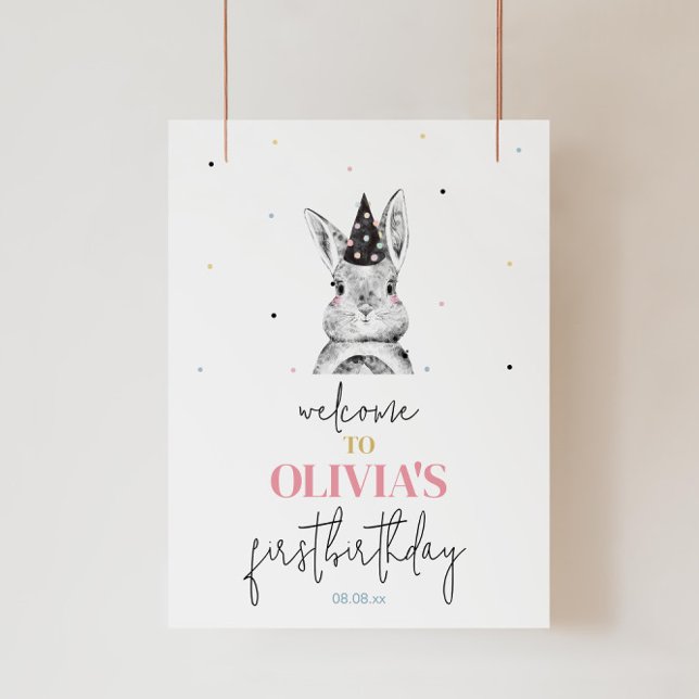 Girl Bunny Rabbit Birthday Party Welcome Sign (Creator Uploaded)