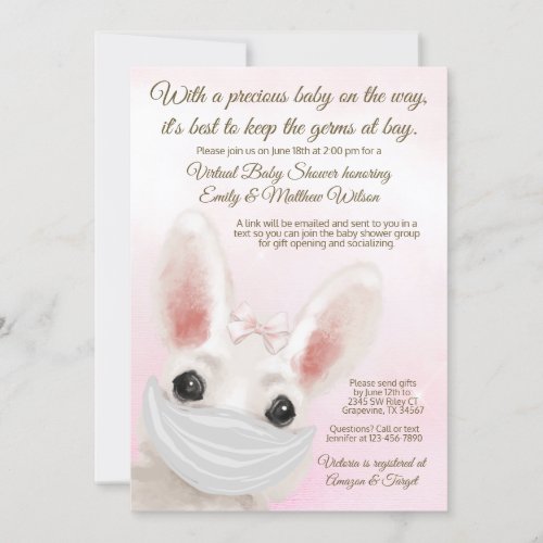 Girl Bunny Rabbit Mask Drive By Online Baby Shower Invitation