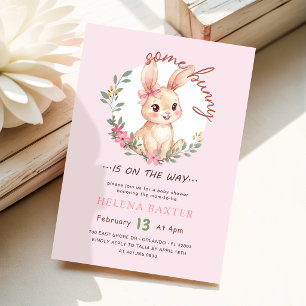 Girl Bunny Wildflower Pink Bow Baby Shower Invitation