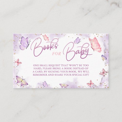 Girl Butterfly Baby Shower Book Request Enclosure Place Card