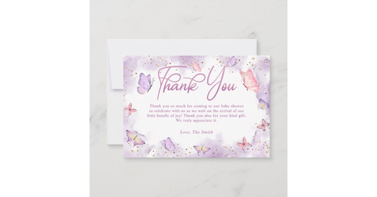 Girl Butterfly Baby Shower Thank You Card Zazzle