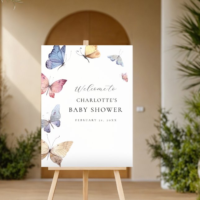 Girl Butterfly Baby Shower Welcome Sign (Girl Butterfly Baby Shower Welcome Sign)