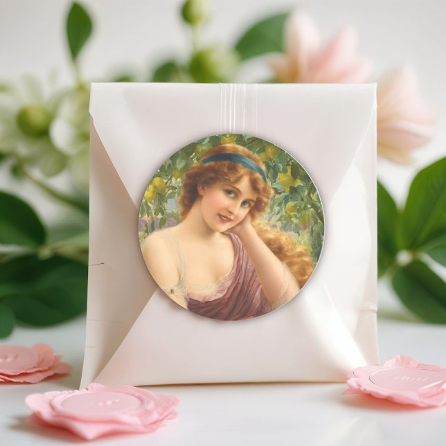 Girl by Lemon Tree by Emile Vernon Classic Round Sticker (Creator Uploaded)