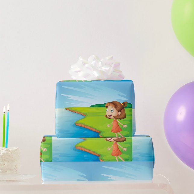 Girl by Riverside Nature Landscape Wrapping Paper (Creator Uploaded)