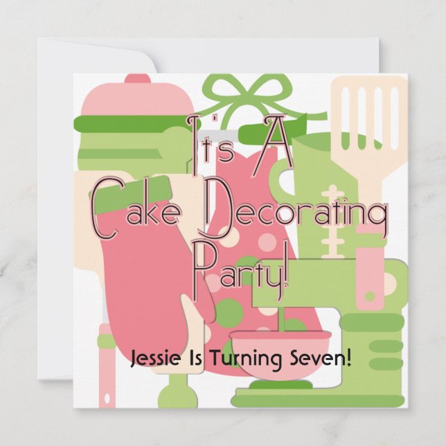 Girl Cake Decorating Party Birthday Invite (Front)