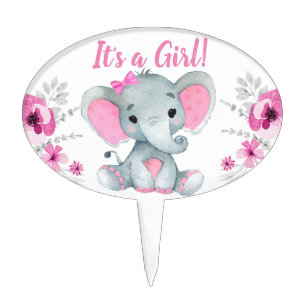 Girl Cake Elephant Topper Pink Rustic Floral