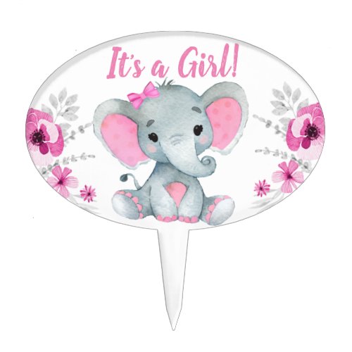 Girl Cake Elephant Topper Pink Rustic Floral