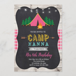 Girl camp birthday invitation