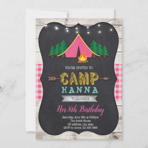 Girl camp birthday invitation