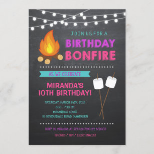 Girl Camp Bonfire Birthday Invitation