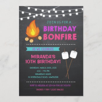 Girl Camp Bonfire Birthday Invitation by ApplePaperie at Zazzle
