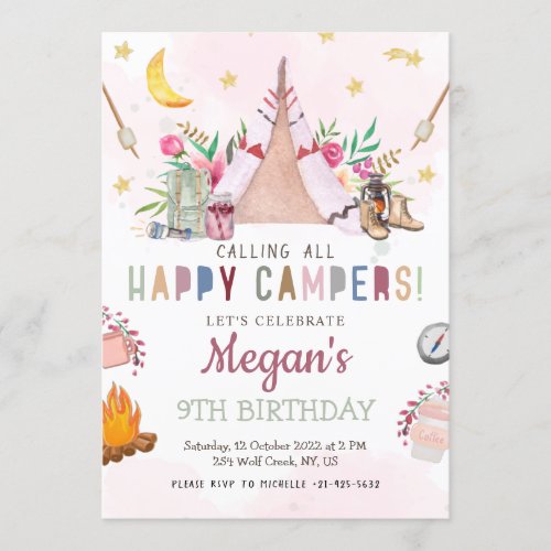 Girl Camp Party Invitation Camp Out Birthday