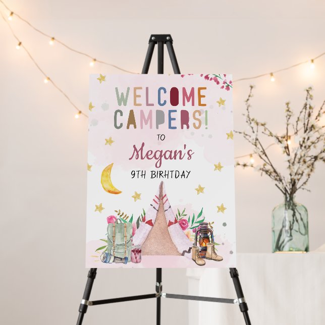 Girl Camp Party Welcome Sign Camp Out Birthday (In Situ (Stand))
