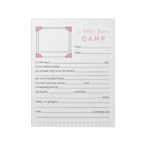 Girl Camp Stationery Letter from Camp Notepad