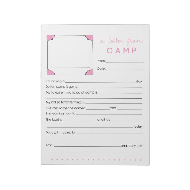 Girl Camp Stationery Letter from Camp Notepad (Rotated)
