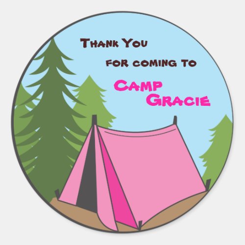 Girl Camping Birthday Party Favor Sticker
