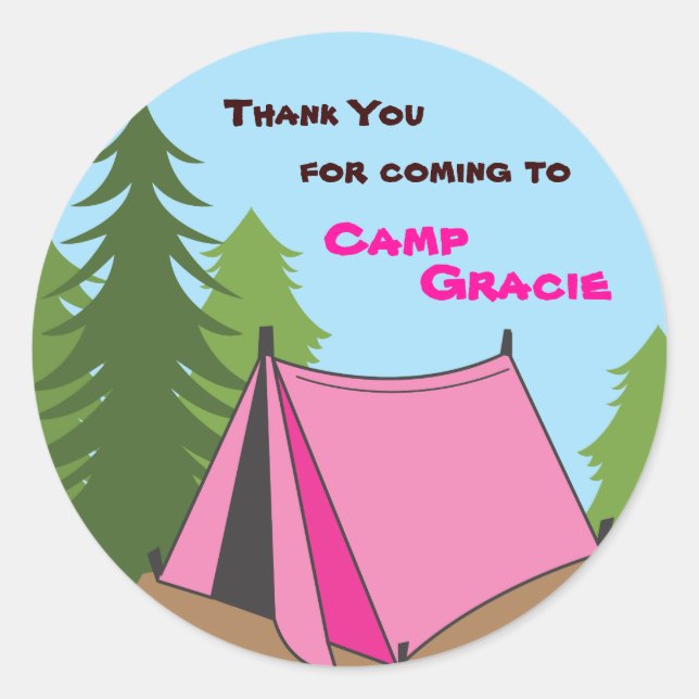 Girl Camping Birthday Party Favor Sticker (Front)