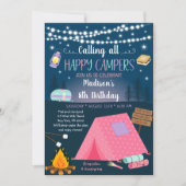 Girl Camping S'mores Sleepover Birthday Invitation (Front)
