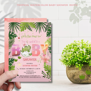 Girl Can Roar Too! Watercolor Dinosaur Baby Shower Invitation