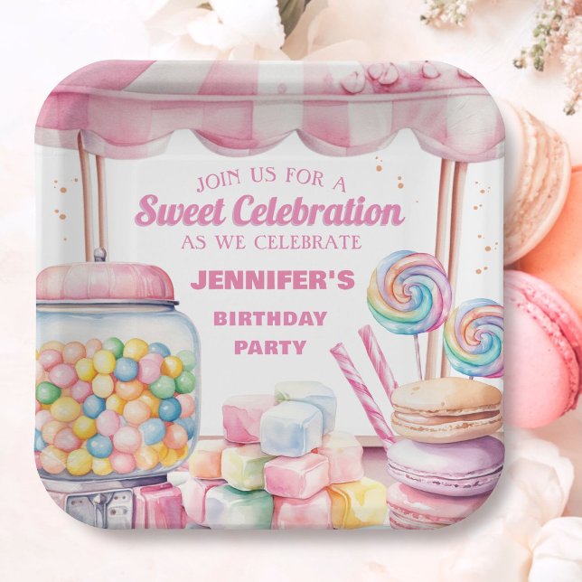 Girl Candy Land Retro Pink Sweets Birthday Party Paper Plates (Creator Uploaded)