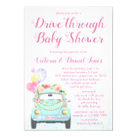 Girl Car Drive Through Baby Shower Invitation