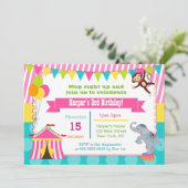 Girl Carnival Circus Birthday Party Invitations (Standing Front)