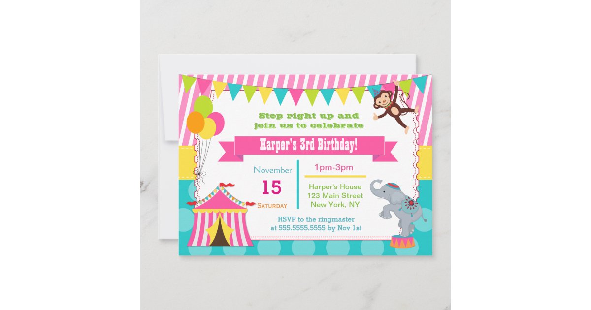Girl Carnival Circus Birthday Party Invitations Zazzle