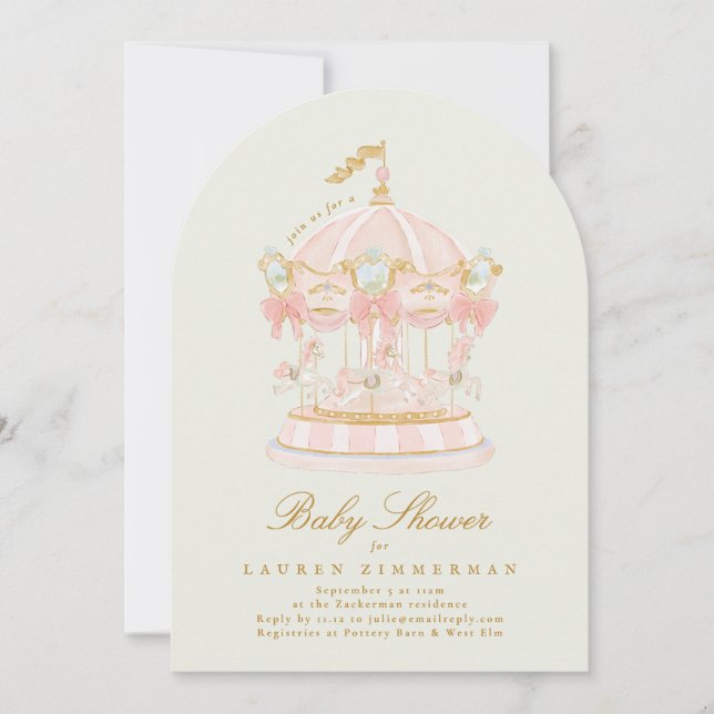 Girl Carousel Fairytale Sage Arch Baby Shower Invitation (Front)