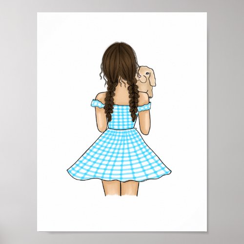 Girl Carrying a Cream Bunny Woodland Nursery Poster