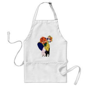 Girl Carrying Pumpkin with Black Cat Adult Apron