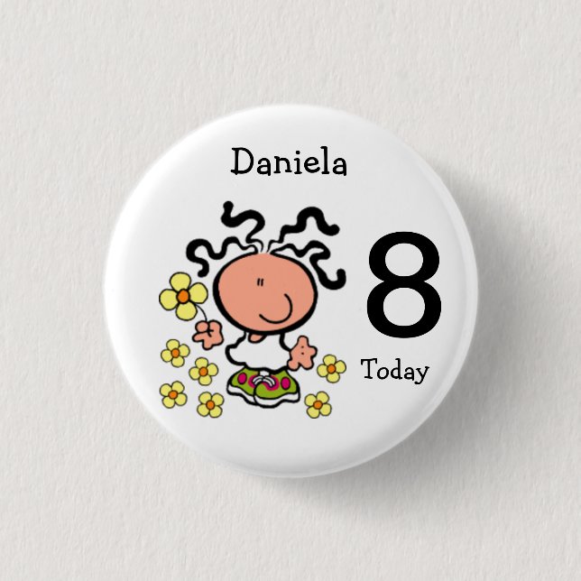 Girl cartoon birthday name and age Button (Front)