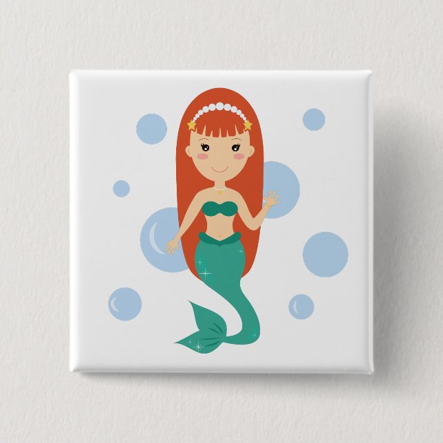 Girl cartoon mermaid princess  button (Front)