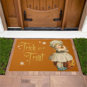 Girl Carving Apple Halloween Doormat