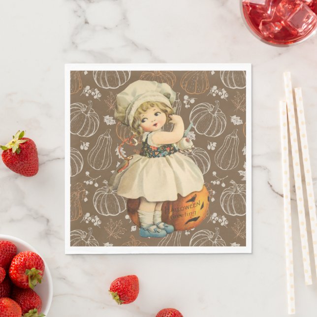 Girl Carving Apple Halloween Napkins (Insitu)