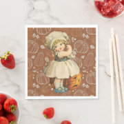 Girl Carving Apple Halloween Napkins