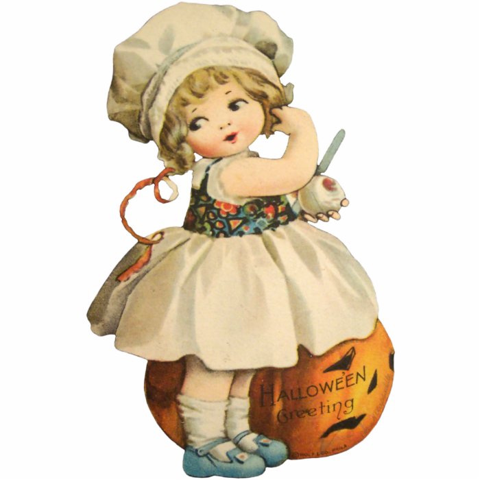 Girl Carving Apple Halloween Ornament Acrylic Cut Out