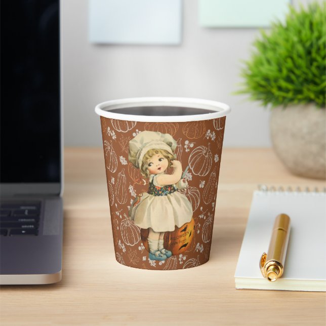 Girl Carving Apple Halloween Paper Cups (Insitu)
