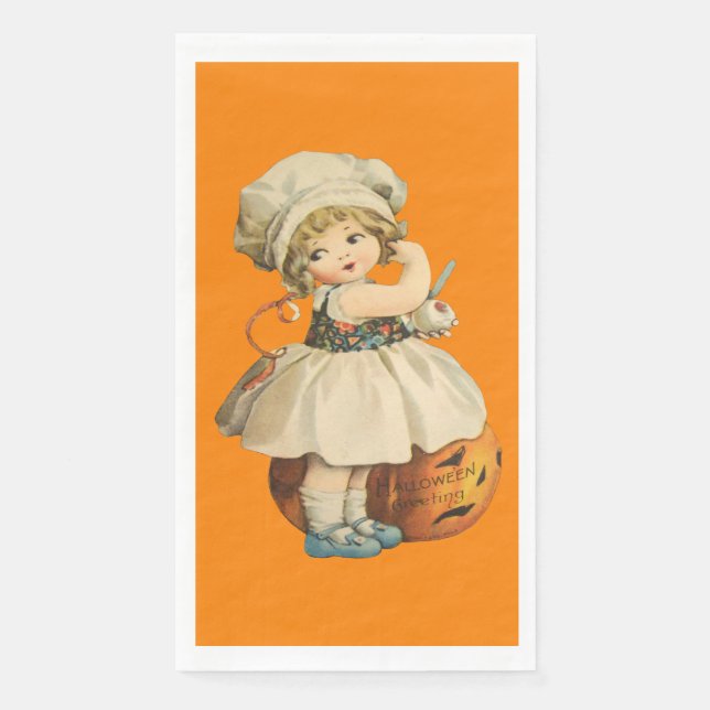 Girl Carving Apple Halloween Paper Guest Towels (Front)