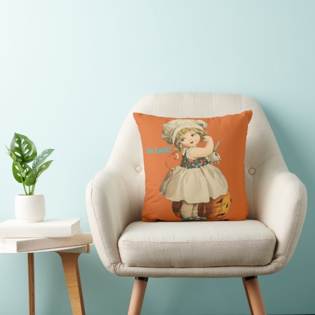 Girl Carving Apple Halloween Pillow (Chair)