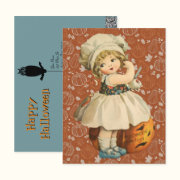 Girl Carving Apple Halloween Postcard