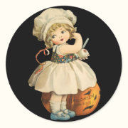 Girl Carving Apple Halloween Stickers