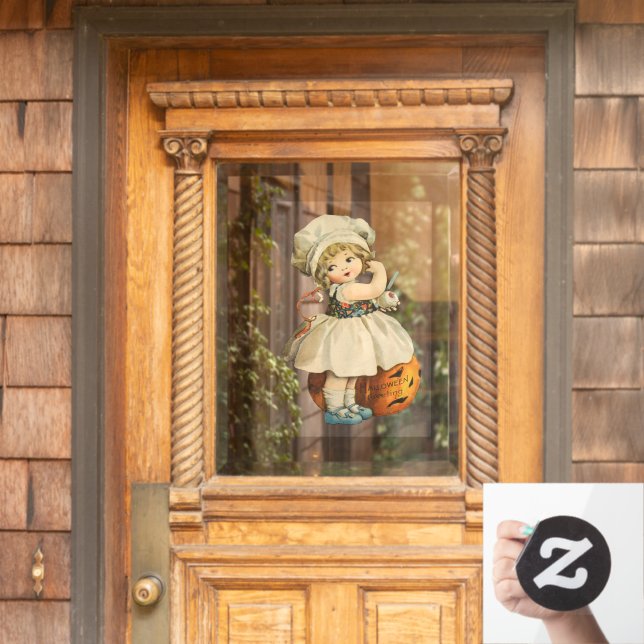 Girl Carving Apple Halloween Window Cling (Home Door)