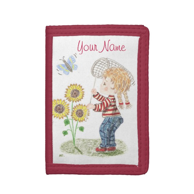 Girl catching a butterfly kid wallet (Front Vertical)