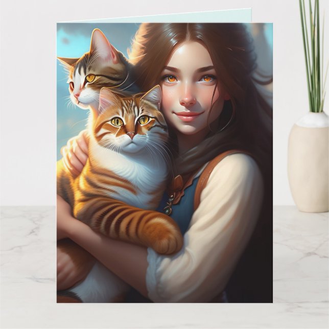 GIRL CATS ART BEAUTIFUL Greeting Card (Front)