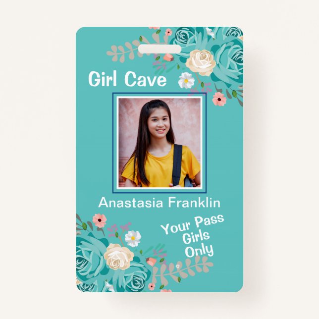 Girl Cave Fun Child Pass Photo Personalize ID  Badge (Front)