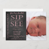 Girl Chalkboard Photo Sip and See Invitation (Front/Back)